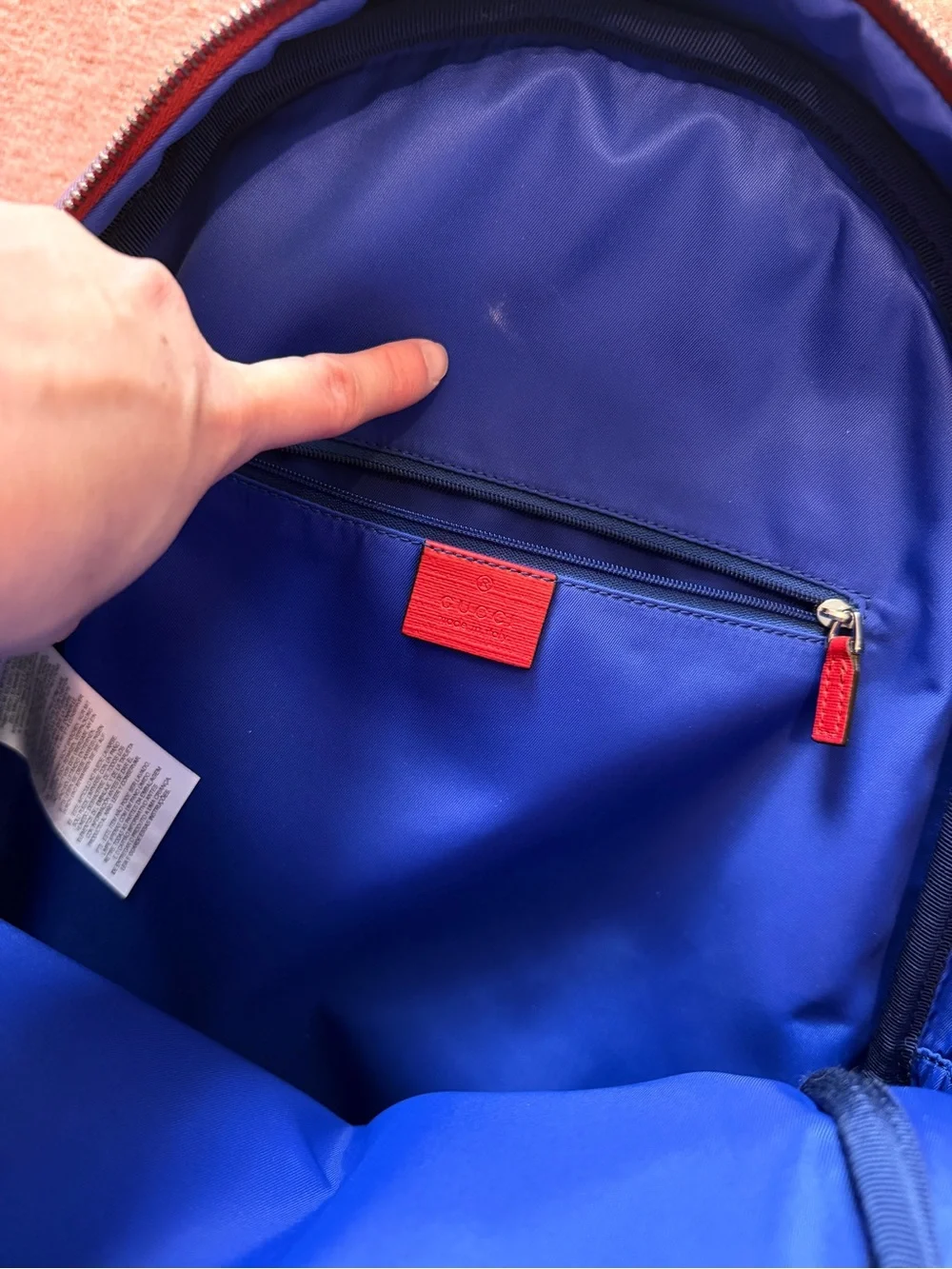 Gucci Blue Leather Backpack with Drip Logo in Yellow and Red